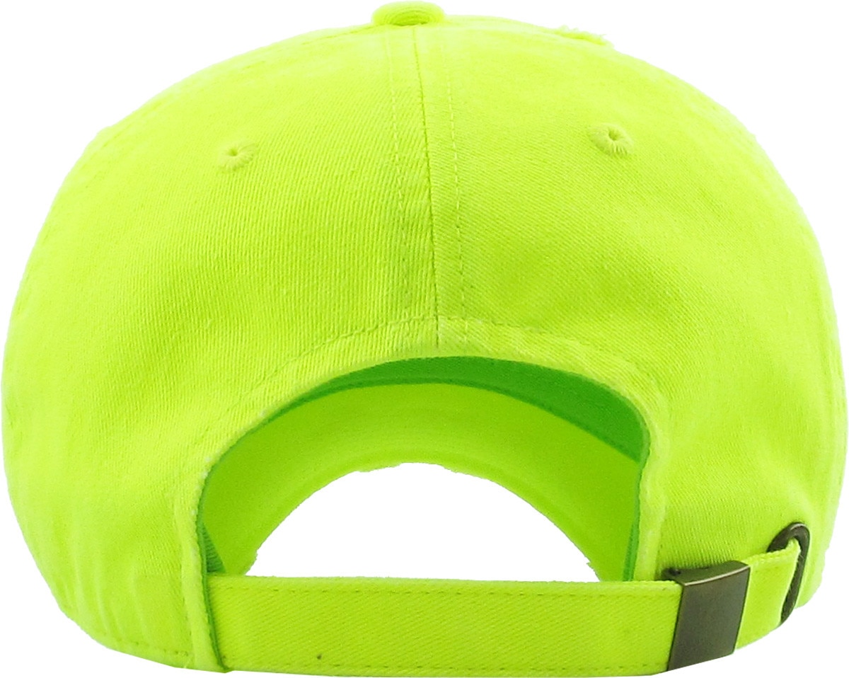 Neon Lime Distressed Vintage Baseball Cap Back View